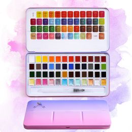 Painting Pens Meiliang 48 Colours Watercolour Paint Set 36 Standard Colour 12 Glitter Portable Metal Box with Free Brush for Beginner 230706