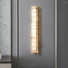 Wall Lamp Crystal LED Lights Cpper Foyer Bedside TV Background Sconce Rectangle Home Lighting Fixtures Nordic Drop