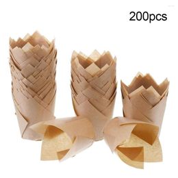 Baking Moulds 200PCS Tulip Cake Paper Cups Flame Household Oil-proof High Temperature Bread Snack Tray Cup Decorating Tool