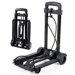 Hand Carts Trolleys Portable Folding Hand Truck With Wheels Telescopic Black Heavy Duty Lightweight Cart For Luggage Moving 230706