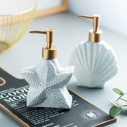 Curtains Ceramic Liquid Soap Dispenser Starfish Shell Shape Bathroom Sub Bottling Shower Bottle Hand Sanitizer Case Bathroom Accessory