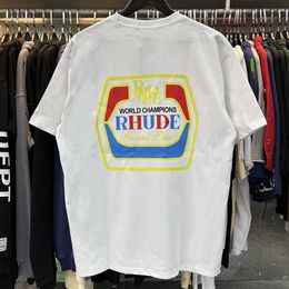 Men's T-shirts Rhude T-shirt High Quality Wheat Letter Printing American High Street Casual Loose Short Sleeve t Shirt Men Women Real Photos