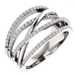 Cluster Rings 925 Silver Color Multiple Row Shiny CZ Metallic OL Style Office Lady Versatile Finger For Women Fashion Jewelry