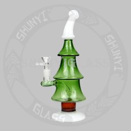 10.5 Inches X-mas gift Tree Glass Bong Dab Rig Smoke Pipe Hookah Tobacco Smoking Pipes Christmas Gifts Mixed Colour