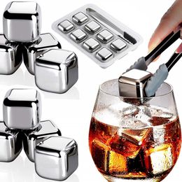 Ice Cream Tools 304 Stainless 8 Packs Fast-cooling Steel Ice Cubes Whiskey Stones Whiskey Rocks Reusable Chilling Stones Ice Cubes for Drinks 230707