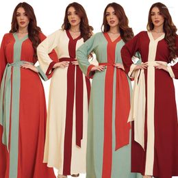 Ethnic Clothing Maxi Dresses For Women Fashion Colour Block Loose Casual Middle East Muslim Qtar Arabic Oman Dubai Robe Orange Fall 2023