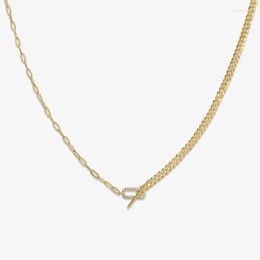 Choker Half Cuban Link Chain Paper Clip Toggle Clasp Women Gold Color Simple Necklace 35 10cm