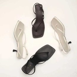 Designer shoes French word with sandals leather toe clip square kitten heel back empty summer middle heel