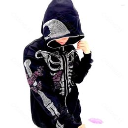 Men's Hoodies Hip Hop Joggers Punk Sport Coat Pullover Skeleton Rhinestone Gothic Long Sleeve Zip Hoodie Y2k Jacket Men Top Sweatshirt