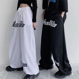 Women's Pants Unisex Loose Casual Style With Pockets Letters Printed Pattern Elastic Waist Trousers Black White S/ M/ L/ XL/ XXL