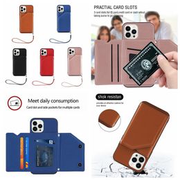 Skin Feel Leather Cases Pack Wallet For Iphone 15 pro max 14 Plus Samsung S23 Ultra A54 A34 A04E A04 A24 A14 Shockproof Holder Fold Credit ID Card Slot Pocket Cover Strap
