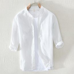 Men's Casual Shirts 035 Arrive Cotton Linen White For Youth Handsome Male Loose Stand Collar Simple Daily Men Summer Thin Tops