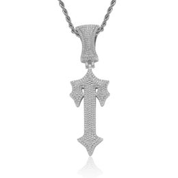 Gzw Jewellery Men's Copper Implaid Zircon Sword Cross Pendant Hip Hop Rap Trend Style Necklace Accessories Stone Bijoux CZ