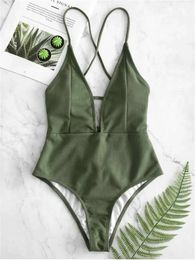 Two Piece Suits Sexy Solid Green Black Swimwear Women High Cut Swimsuit Backless Waist Swim Suit Beach Bathing Monokini 230706