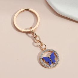 Fashion Colorful Diamond Set Butterfly Keychain Pendant Zinc Alloy Rubber Insect Bag Car Keychains Jewelry Accessories Gift