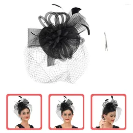 Bandanas Turban Headband Face Veil Women's Headbands Black Hat Mesh Fascinator Bridal Headgear Barrette