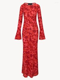 Designer Dress Womens Casual Dresses Fall Long Sleeve Maxi Dress For Women 2023 Fashion Bodycon Slim Chiffon Red Print Party Elegant Vestidos Lady Prom Dress 3178