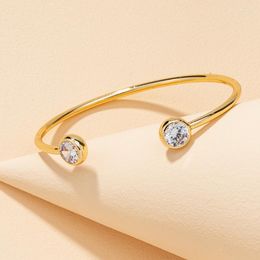 Link Bracelets Minimalist Jewelry Korean Fashion Gold Color Alloy Metal Twin Crystal Rhinestone Adjustable For Women
