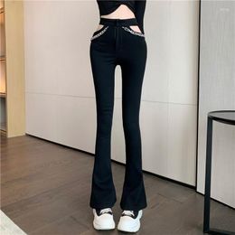 Women's Pants 2023 Women High Waist Hollow Out Wide Leg Spring Korean Solid Black Flare Casual Skinny Trousers Female P018