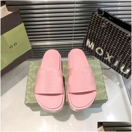 Slippers 2023 Designer Women Thick Sole Sandals Canvas Platform Real Leather Beige Brick Red Colors Beach Slides Slipper Outdoor Cla Dhmyb