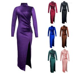 Casual Dresses F42F Womens Solid Long Sleeve High Waist Wrap Bodycon Dress Turtleneck Fit Midi For Party