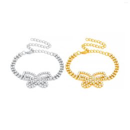 Anklets Bow Women's Banquet Multi-layer Rhinestone Chain Gold Plated Bride Wedding Jewellery Full Of Diamond Bracelet