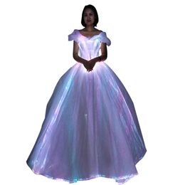 LED Light up evening bridal dress glow in the dark luminous Fibre optic wedding dress285R