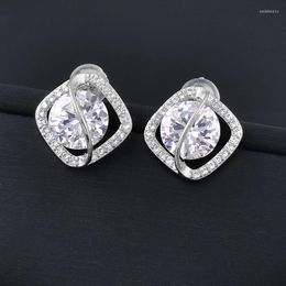 Stud Earrings SINLEERY Hollow Square Crystal Ball Yellow Gold Silver Colour Full Zircon Small Women Jewellery ES248 SSB