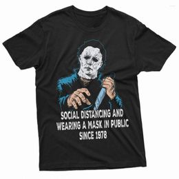 Men's T Shirts Social Distancing And Wearing Mask Funny Horror Movie Halloween T-Shirt Cotton O-Neck Short Sleeve Casual Mens