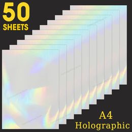 Stamping Foil 50 Sheets Holographic Sand Foil Adhesive Tape Back Stamping On Po Paper A4 Cold Laminating Film DIY Package Colour Card 230706