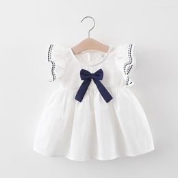 Girl Dresses Kids Clothes 2023 Summer For Girls Cute Bowknot Fashion All-match 0-4 Years Old Sleeveless Baby Cotton