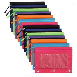 Binder Pencil Pouch With Zipper Pulls For School Office Case Enforced 3 Ring