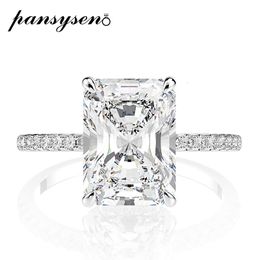 Wedding Rings PANSYSEN 925 Sterling Silver Emerald Cut Simulated Diamond Wedding Rings for Women Luxury Proposal Engagement Ring 230706