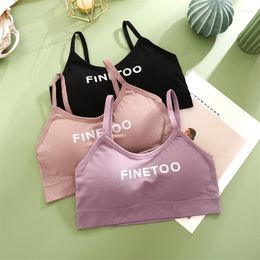 Camisoles & Tanks FINETOO Women's Seamless Sexy Vest Letters Fashion Bralette Women Tank Top Push Up Bra For Female With Padded Black