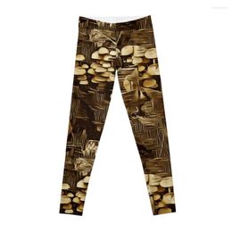 Active Pants Mushrooms On Fallen Tree In Golden Brown Leggings Women