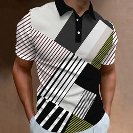 Men's Polos Summer Men's Polo Shirt Gradient Line Short Sleeve Tshirt Casual Daily Lapel Tops Tees Fashion Striped T Shirt For Man Clothing 230706