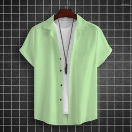 Men's Casual Shirts Simple Hawaiian Shirt Solid Color Printing Men Clothing Daily Short Sleeved Street Designer Tops Vintage Sportswear