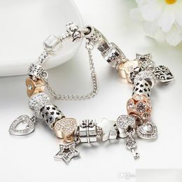 Jewellery Designer 925 Sier Bracelet Charm Bead Fit Pandora Plated Heart-Shaped And Key Slide Bracelets Beads European Style Charms Be Dhxir