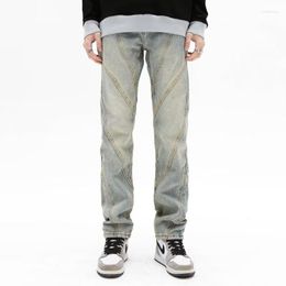 Men's Jeans Fashion High Streetwear Men Make Old Retro Design Dimensional Cut Slim Fit Hip Hop Denim Pants 5023