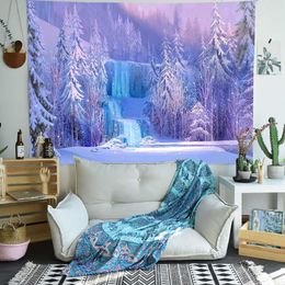 Tapestries Winter Ice Castle Tapestry Fairy Tale Princess Girl Art Wall Hanging Tapestry for Living Room Home Decor