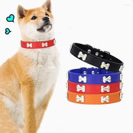 Dog Collars Pet Collar PU Leather Bone With Leash Accessories Chihuahua Accesorios Supplies