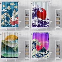 Curtains Painting Wave Shower Curtain Abstract Art Bathroom Curtains Frabic Waterproof Polyester Bath Curtain with Hooks Home Decor