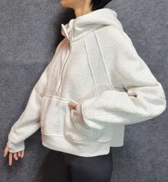 Autumn hoodie tracksuits Womens Oversized half zip Sweatshirts gym sportswear with Pockets Thumb Hole lemon