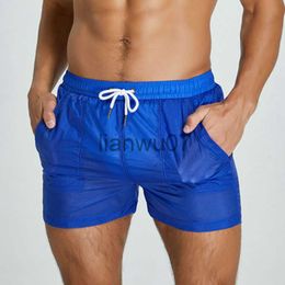 Men's Swimwear Transparent Swimwear Men Swimming Shorts Pocket Sports Gym Fitness Trunks Bathing Suit Bermudas Surf Beach Board Shorts 2XL J230707
