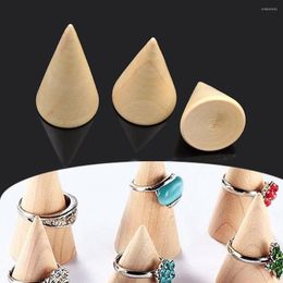 Jewelry Pouches 3Pcs Natural Wood Finger Cone Ring Holder Display Stand Organizer Storage Rack Showcase Earring