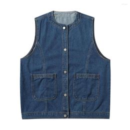 Men's Vests Denim Vest For Men Splice Pocket Loose Casual Vintage Waistcoat Cargo Male Streetwear Fashion Sleeveless Jacket