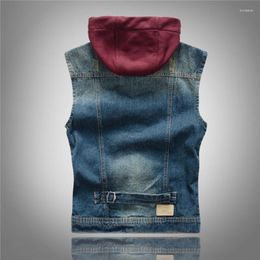 Men's Vests Waistcoat Autumn Mens Korean Fashion Casual Punk Style Vintage Hooded Slim Motorcycle Hat Detachable Washed Man Denim Coat