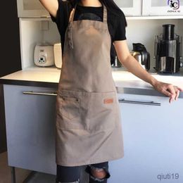 Kitchen Apron Waterproof apron woman's solid color cooking men chef waiter shop barbecue barber kitchen accessories R230707