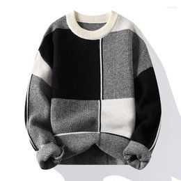 Men's Sweaters Covrlge Autumn Winter Long Sleeve Thick Patchwork Knitted Sweater Mens Round Neck Pullover Fashion MZM247