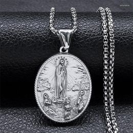 Pendant Necklaces Christian Virgin Mary Girl Necklace For Women Men Stainless Steel Silver Color Our Lady Medal Jewelry Bijoux NZZ385S01